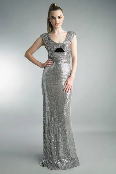 Basix Black Label Sequin Cutout Column Gown In Gray