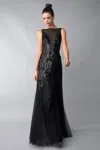 Basix Black Label Sequined Sleeveles Evening Dress In Black