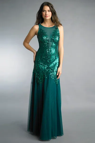 Basix Black Label Sequin Evening Dress In Green
