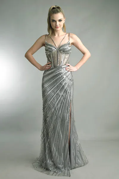 Basix Black Label Sequin Evening Gown In Gray