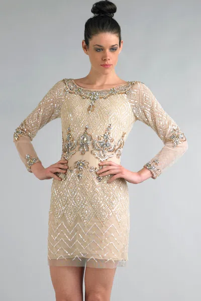 Basix Black Label Sequin Geometric Three-quarter Cocktail Dress In Gold