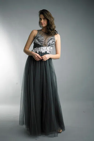 Basix Black Label Sequin Illusion Gown In Gray