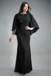 Basix Black Label Sequin Long Sleeve Caped Gown In Black