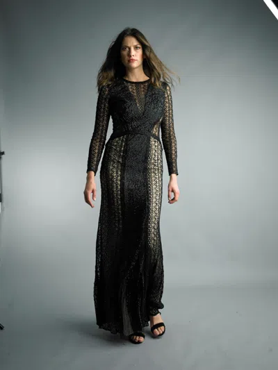 Basix Black Label Sequin Long Sleeve Gown In Black