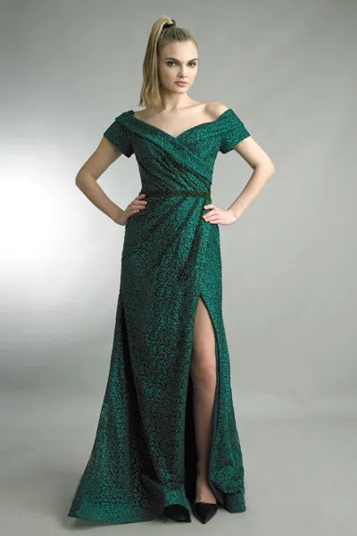 Basix Black Label Sequin Off-shoulder Gown In Green