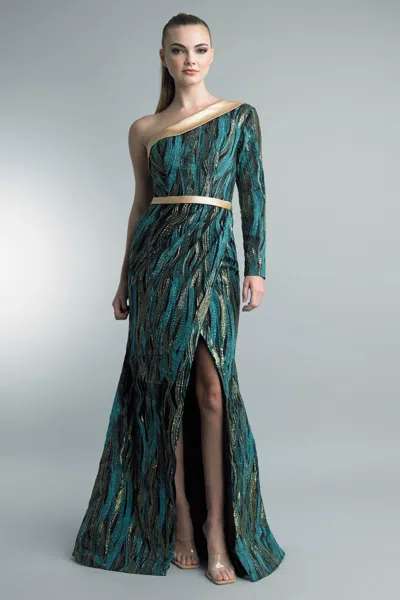 Basix Black Label Sequin One-shoulder Mermaid Gown In Blue