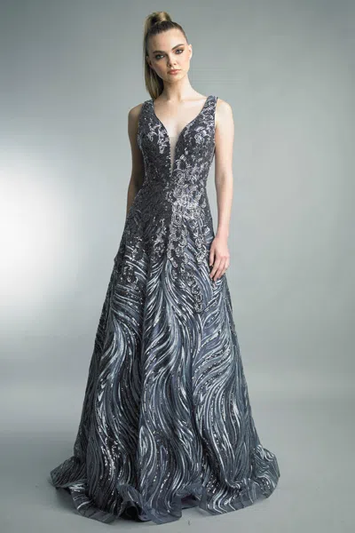 Basix Black Label Sequin Swirl Gown In Metallic