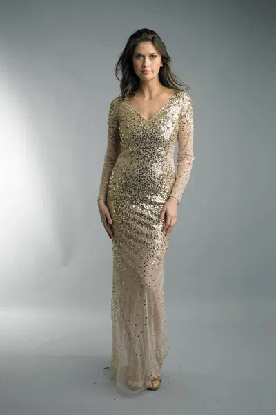 Basix Black Label Sequin V-neck Column Gown In Gold