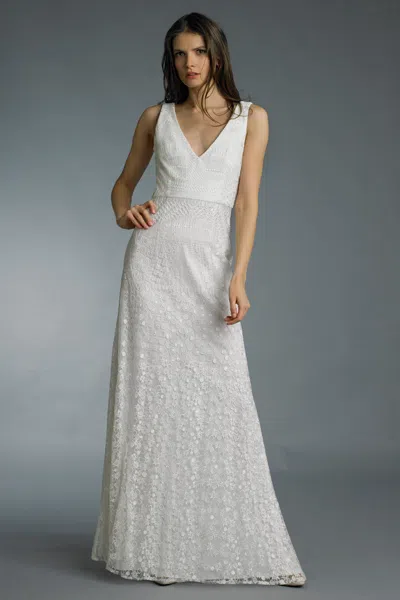 Basix Black Label Sequin V-neck Gown In White