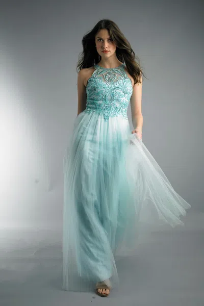 Basix Black Label Sequine And Tulle Evening Dress In Blue