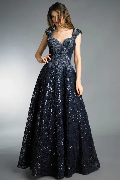 Basix Black Label Sequined Beaded Evening Gown