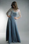 Basix Black Label Sequined Cape Gown In Blue