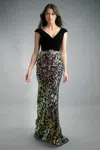 Basix Black Label Sequined Evening Gown With Velvet Top