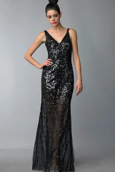 Basix Black Label Sequined Gown In Black