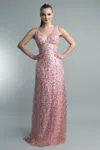 Basix Black Label Sequined Gown With Nude Elements In Pink