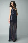 Basix Black Label Sequined Halter Evening Dress