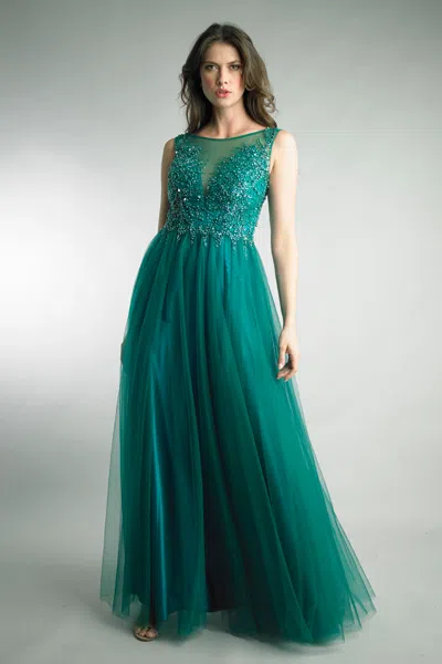 Basix Black Label Sequined Illusion Beaded Gown In Green