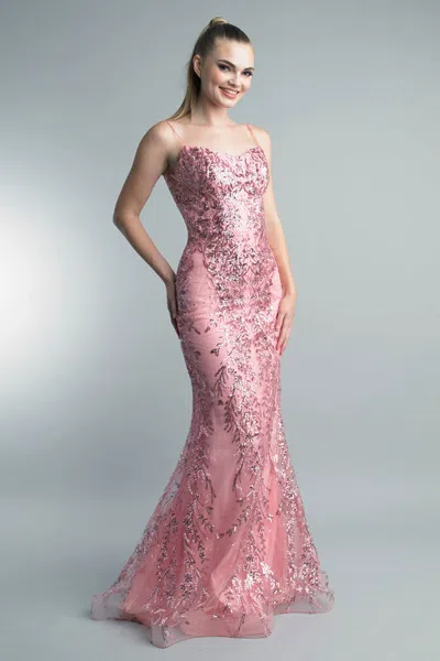 Basix Black Label Sequined Mermaid Spaghetti Strap Gown In Pink
