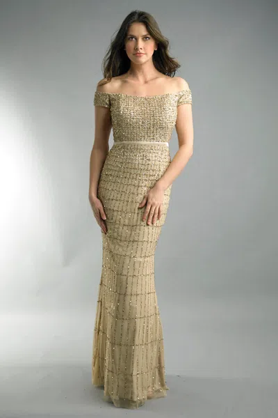 Basix Black Label Sequined Off Shoulder Evening Gown In Green