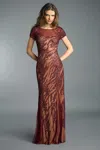 Basix Black Label Sequined Short Sleeve Gown