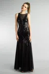Basix Black Label Sequined Sleeveles Evening Dress In Black