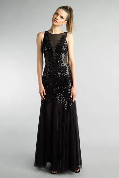 Basix Black Label Sequined Sleeveles Evening Dress In Black