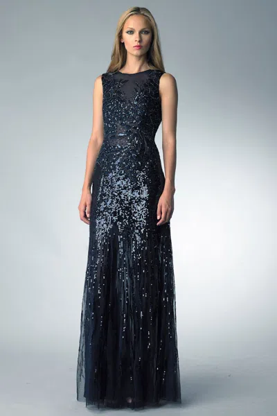 BASIX BLACK LABEL SEQUINED SLEEVELESS EVENING DRESS