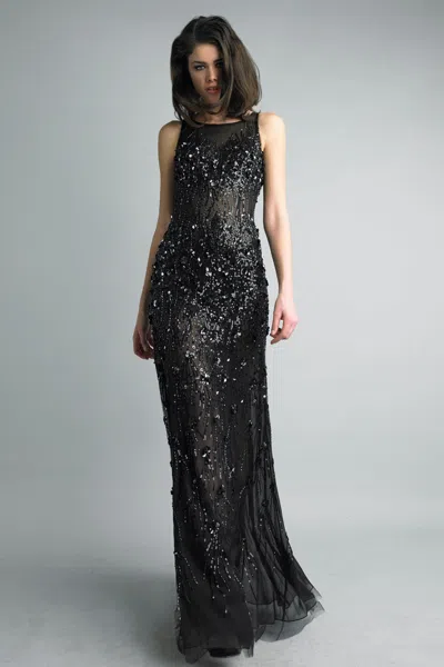 Basix Black Label Sequined Sleeveless Gown
