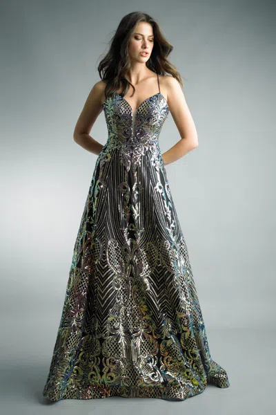 Basix Black Label Sequined Spaghetti Strap Gown