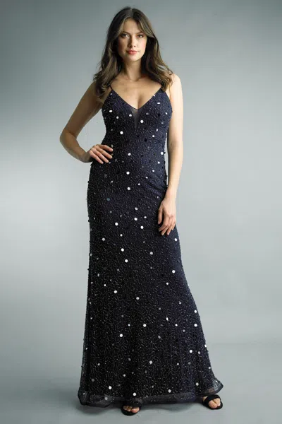 Basix Black Label Sequined Spaghetti Strap Gown