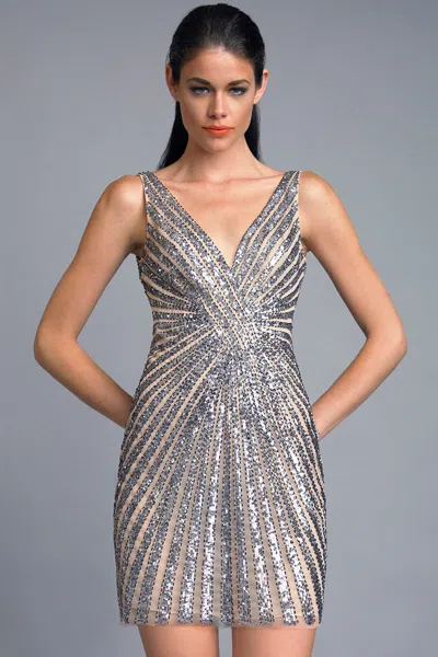 Basix Black Label Sequined V Neck Cocktail Dress