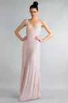 Basix Black Label Sequined V Neck Evening Gown