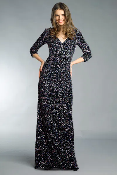 Basix Black Label Sequined V Neck Gown