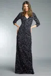 Basix Black Label Sequined V Neck Gown In Black