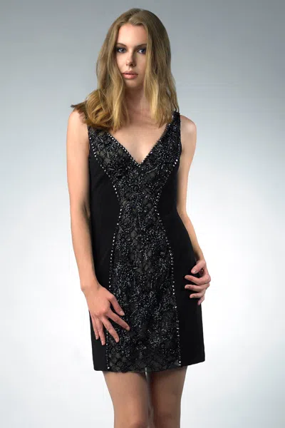 Basix Black Label Sequined V-neck Cocktail Dress In Black
