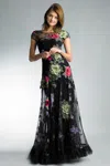 Basix Black Label Sheer Applique Overlay Gown In Pink