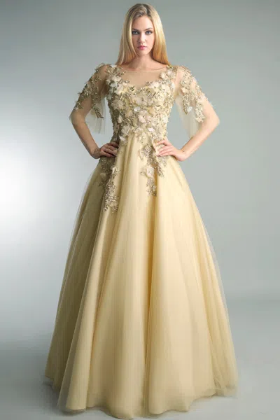 Basix Black Label Short Sleeve Ball Gown In Yellow