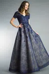 Basix Black Label Short Sleeve Ballgown In Blue