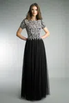 Basix Black Label Short Sleeve Beaded Evening Gown