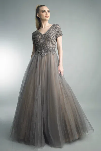 Basix Black Label Short Sleeve Beaded Sequin Ballgown