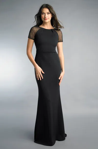 Basix Black Label Short Sleeve Evening Dress With Nude Back