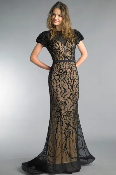Basix Black Label Short Sleeve Evening Gown In Black
