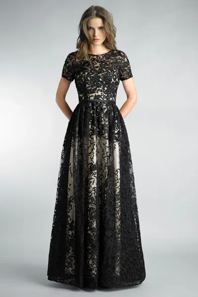 Basix Black Label Short Sleeve Evening Gown In Black
