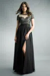 Basix Black Label Short Sleeve Evening Gown In Black