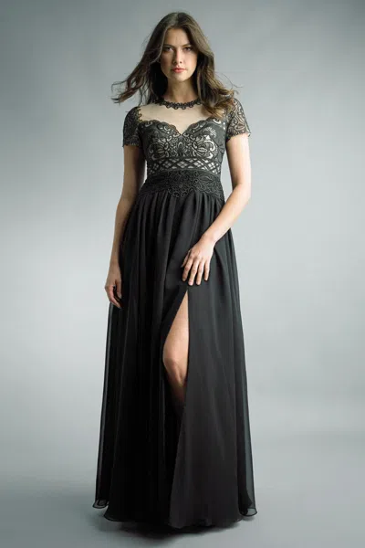 Basix Black Label Short Sleeve Evening Gown In Black