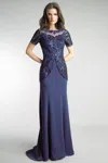 Basix Black Label Short Sleeve Evening Gown In Blue