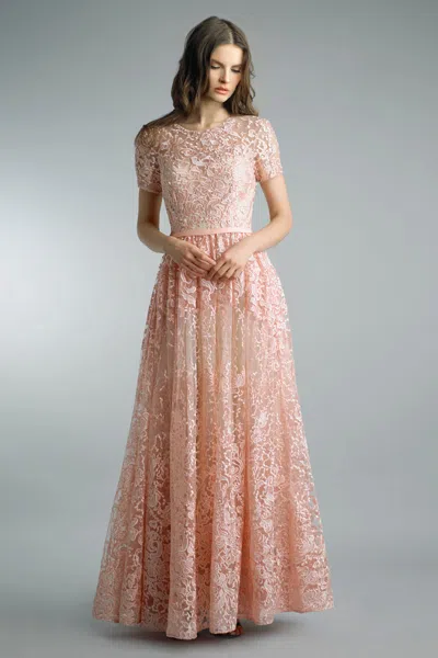 Basix Black Label Short Sleeve Evening Gown In Pink