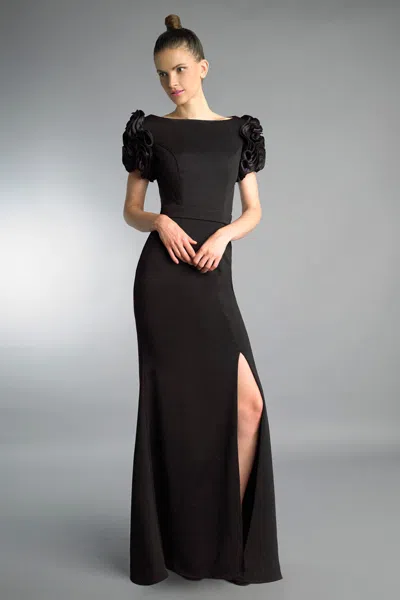 Basix Black Label Short Sleeve Floral Gown In Black