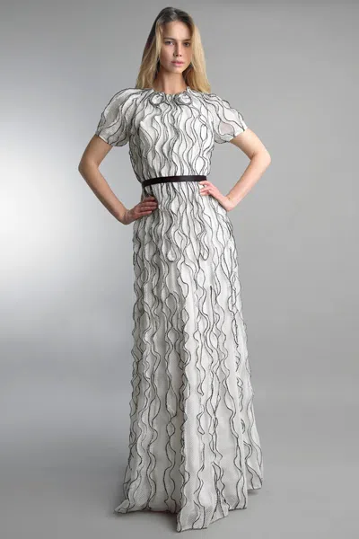 Basix Black Label Short Sleeve Ruff Dresse In Gray