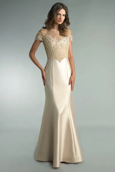 Basix Black Label Short Sleeve Sequin And Pearl Gown In White